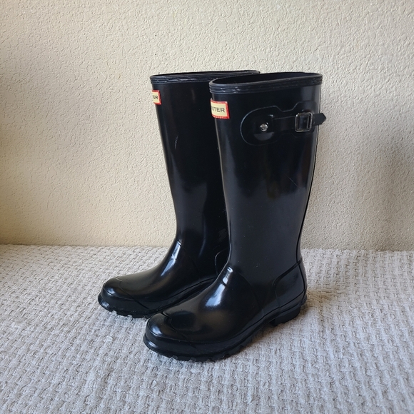 Hunter Glossy Black Tall Boots US Size 5B 6G - Picture 1 of 15